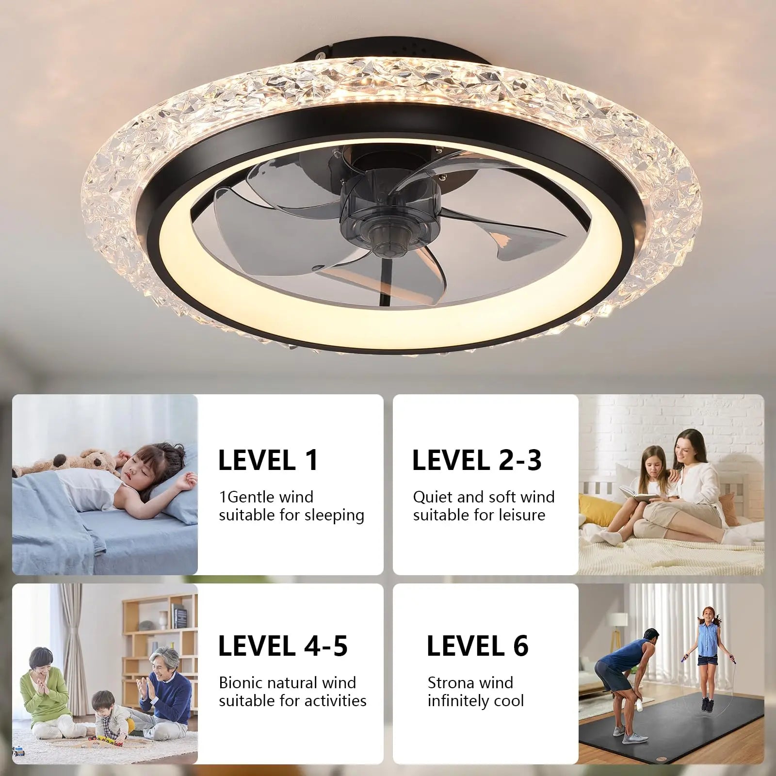 Ventilatore da Soffitto Moderno Silenzioso con Luce e Telecomando, 6 Velocità, Luce LED, Ventilatore Intelligente, Lampadario da Soffitto per Soggiorno, Decorazione Casa