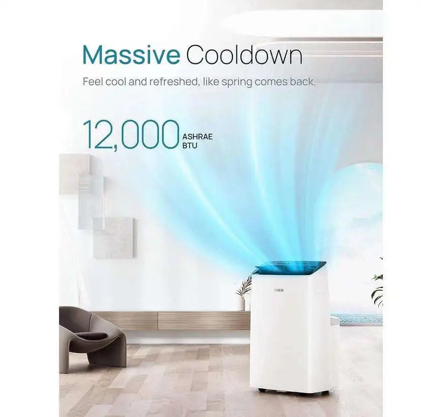 Condizionatore d'aria portatile inverter da 14.000 BTU (12.000 BTU SACC) con pompa di calore, doppio tubo, deumidificatore e ventola per ambienti di varie dimensioni