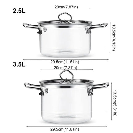 Pentola moderna in vetro borosilicato alto Pentola in vetro minimalista con doppia maniglia trasparente con coperchio Pentola per zuppa