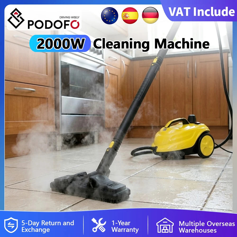 Podofo 2000W Dampfreiniger Teppichdampfreiniger Teppichreiniger für Autos, Dampfreiniger zur Fettentfernung, 2L Tank, für Küche, Auto, Haushalt