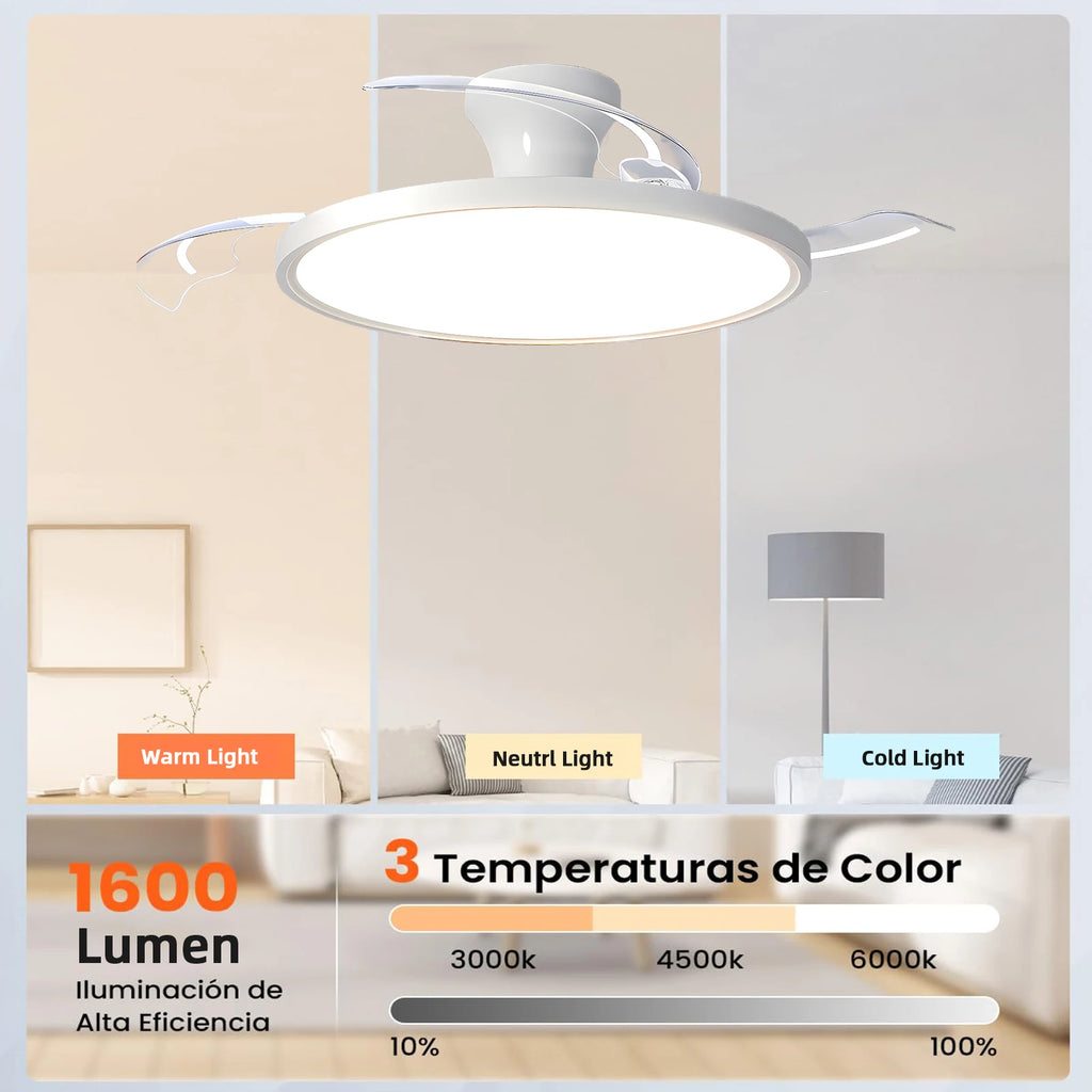IRALAN Plafoniere con ventilatore Pala del ventilatore retrattile intelligente Ventilatore elettrico domestico dimmerabile con telecomando Luce da soggiorno a LED