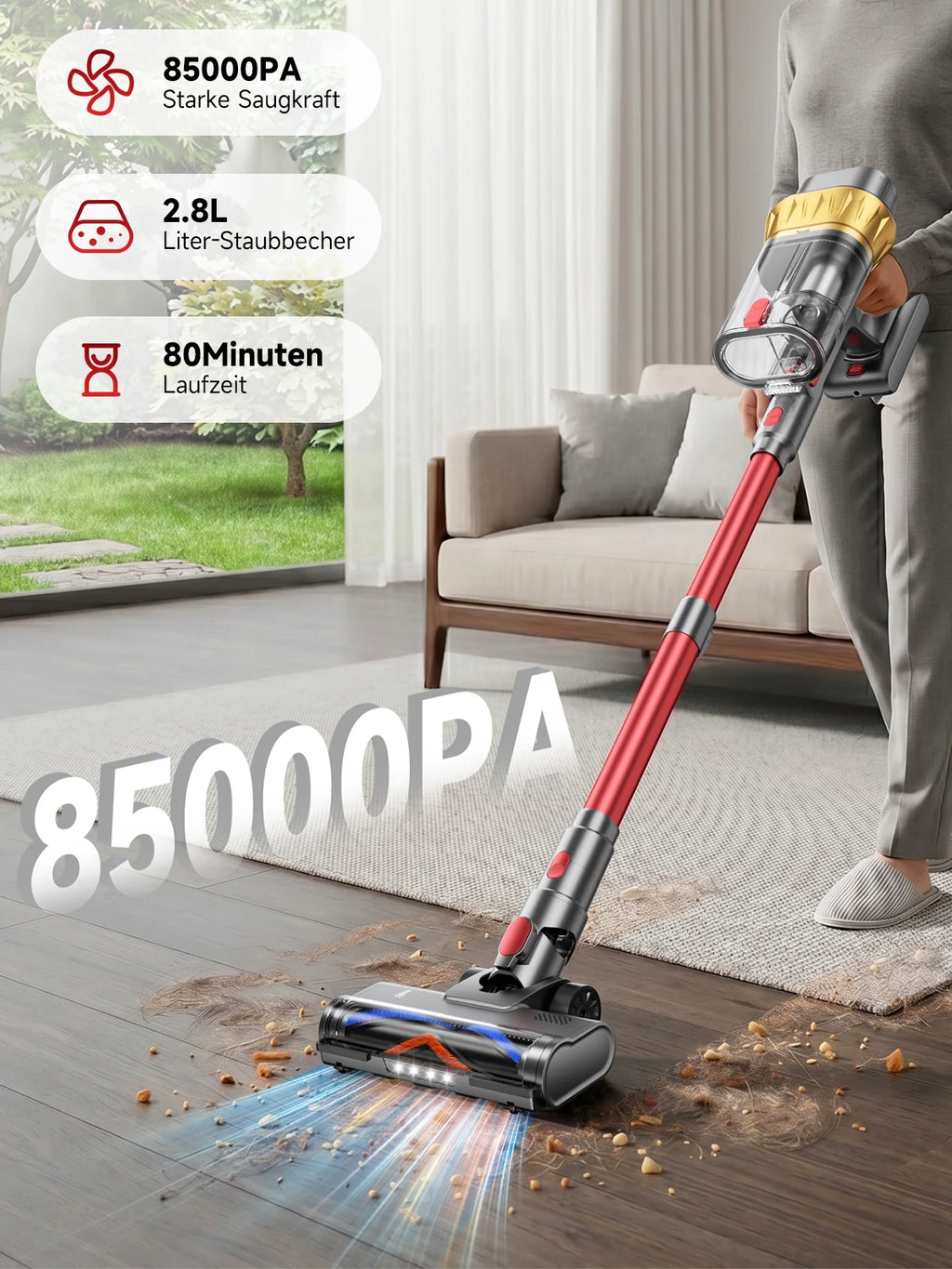 Tdyon 750W 85000PA Akku-Staubsauger, Ultrahohe Saugleistung, 80 Minuten Laufzeit, Handstaubsauger mit Wechselakku