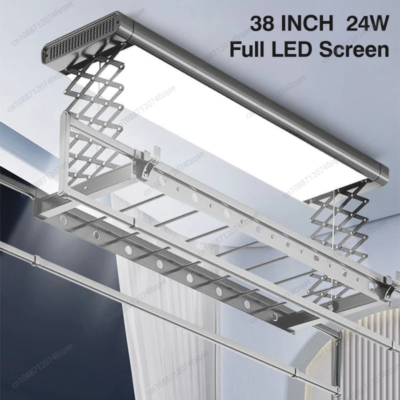 Home Balcone Elettrico Telecomando Sollevamento Stendibiancheria Lega di alluminio Illuminazione Asciugatura Stendibiancheria pieghevole