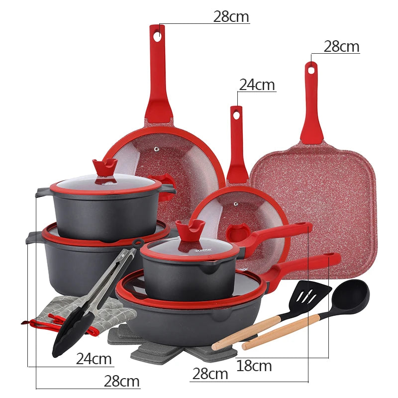 DONNOR 21 Pezzi Set di Pentole in Ceramica Set di Pentole e Padelle Antiaderenti Set da Cucina con Utensili e Protezioni per Padelle JT529