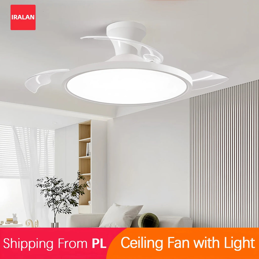 Ventilatore da Soffitto Invisibile con Luce, Pale Retrattili, Grande Ventilatore Elettrico per Raffreddamento e Ventilazione, Telecomando, Illuminazione Dimmerabile