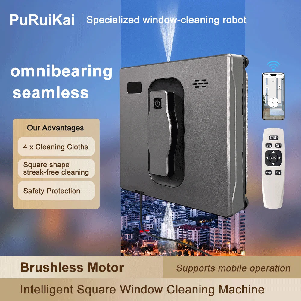 PuRuiKai Fensterputzroboter, doppelter Wasserstrahl, App-Steuerung, hohe Saugleistung, Lasersensor, Roboter zum Reinigen von Fenstern und Hauswänden