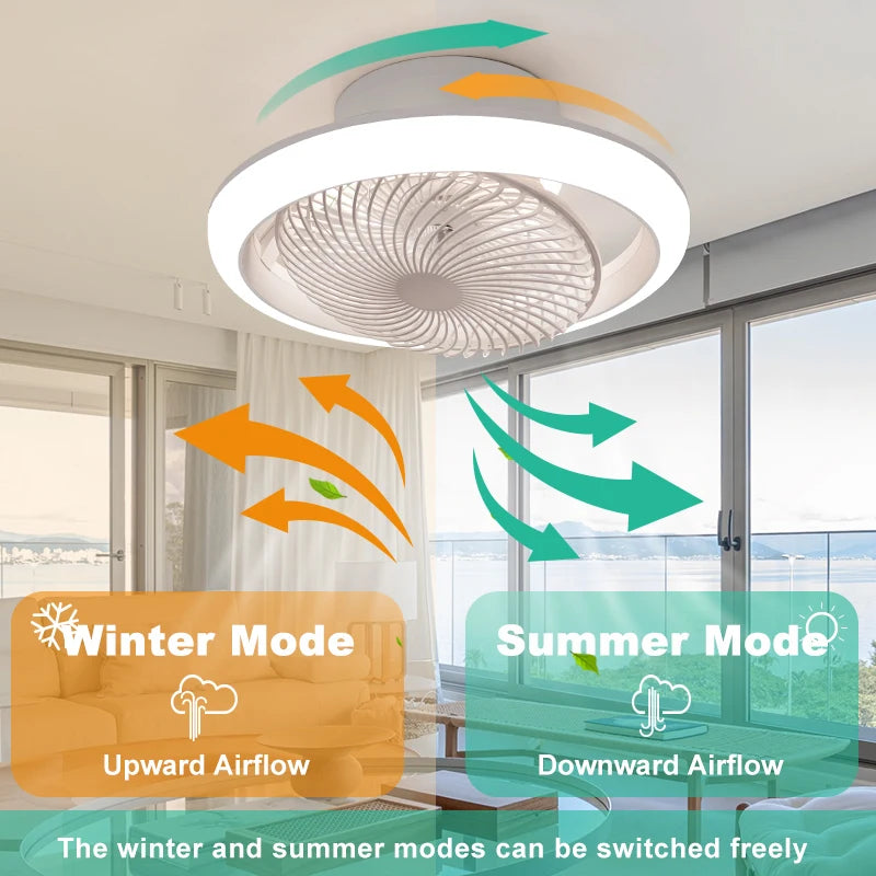 Ventilatore da Soffitto Intelligente con Luci a 360° °   Lampada Ventilatore Moderna Girevole con Controllo Remoto APP, Dimmerabile, 6 Velocità del Vento, Flusso d'Aria Reversibile per Interni