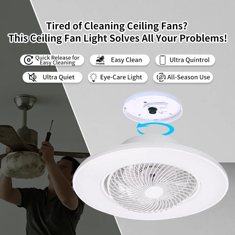 Ventilatore da soffitto da 100W con luce, controllo remoto tramite APP, lampada a LED dimmerabile a 360° °   Luce di sfondo RGB silenziosa girevole a 6 velocità per la casa