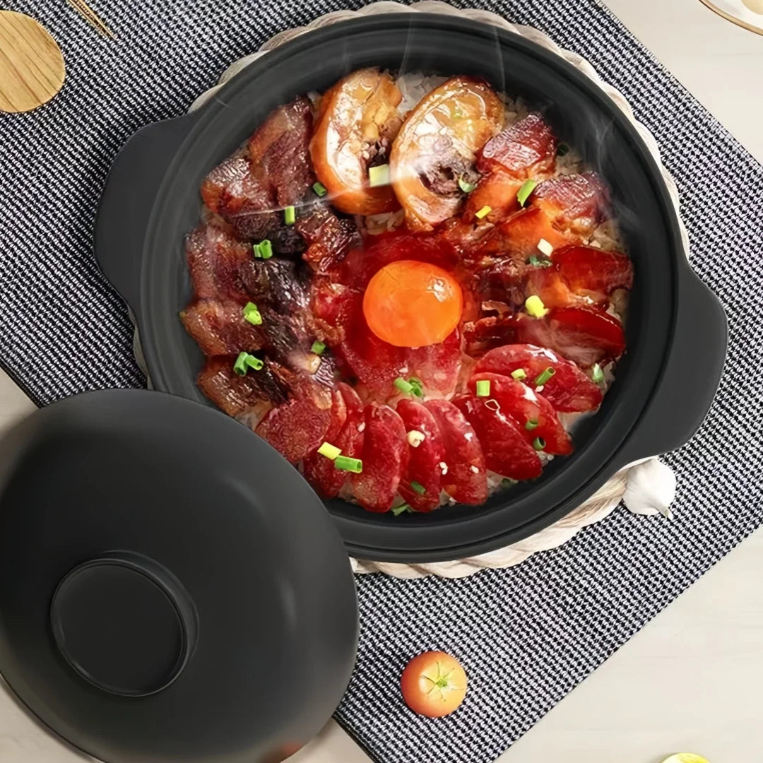 1 pentola in argilla ceramica con coperchio - Pentola in argilla di grado ristorante tradizionale asiatico per cucinare il delizioso riso, ciotola in pietra poco profonda