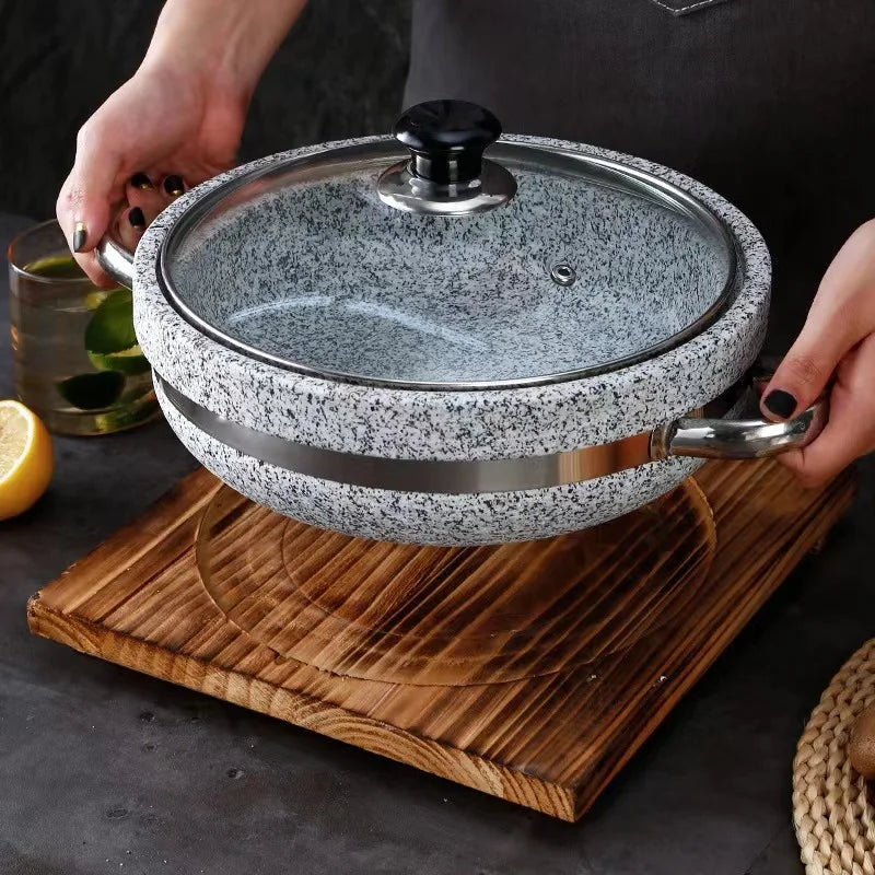 Grande Formato Riscaldamento Diretto Zuppa di Granito Pentola Moor Pietra Sizzling Pentola Calda Cottura Wok Cottura del Riso Cottura Cibo Servire Pentola di Pietra