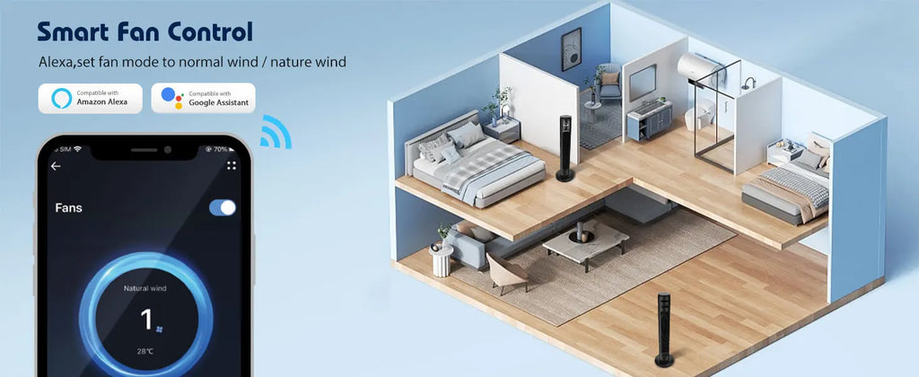 Aigostar Ross Smart - Intelligenter WiFi Turmventilator mit Fernbedienung, 50W, LED-Anzeige, 70° Oszillation, 3 Geschwindigkeiten, 3 Modi, 24-Stunden-Timer, APP-Steuerung, geeignet für Zuhause und Büro