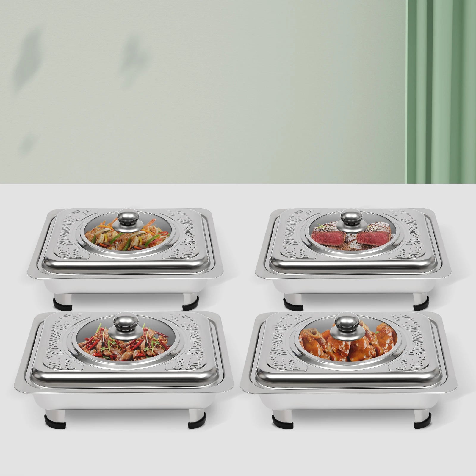4/8 Stück Chafer-Pfannen-Buffet-Servierbehälter mit Deckel, rechteckiger Speisenwärmer-Pfannen-Servierbehälter