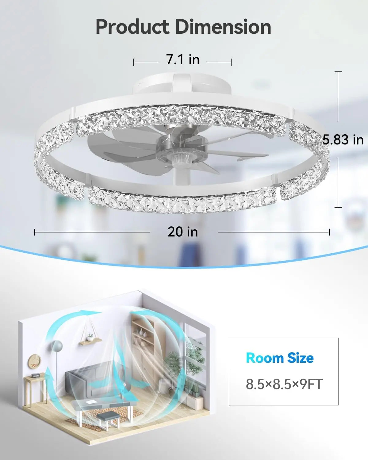 Ventilatori da soffitto con luci e telecomando, ventilatori da soffitto a basso profilo da 20'', luce a LED dimmerabile moderna a montaggio a filo 3000-6000K, ventilatore da soffitto Fandelier per camera da letto, cucina, sog