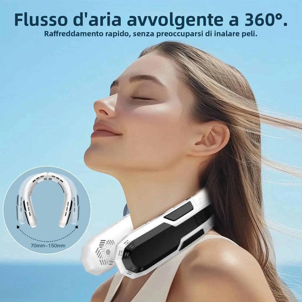 Ventilatore da Collo Portatile, Ventilatore da Collo Ricaricabile con Batteria da 6000mAh, 360° °   Ventilatore personale rinfrescante, ventilatore pieghevole silenzioso a 3 velocità per campeggio, viaggi all'aperto e al c