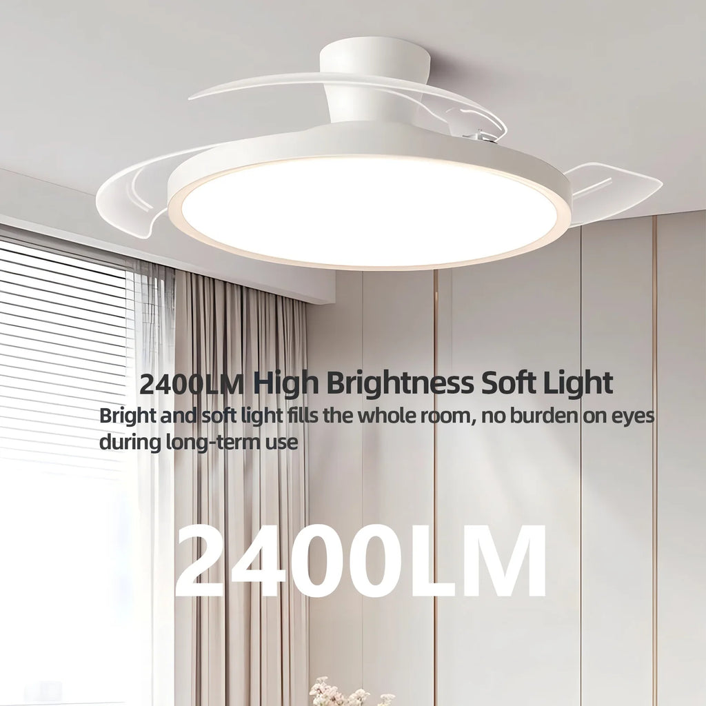Ventilatore a soffitto Nordic Simple Boom con luce, controllo remoto tramite APP, regolazione continua della luminosità, 6 velocità del vento, per soggiorno, camera da letto, ristorante, decorazione.