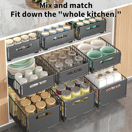 2 Pack Pull Out Kitchen Cabinet Organiser, Under Sink Storage Sliding Shelf for Pots, Pans, Spices, No Drilling