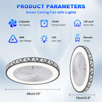 Ventilatore da soffitto con luce LED, telecomando, 6 velocità e luce dimmerabile 3000K-6000K