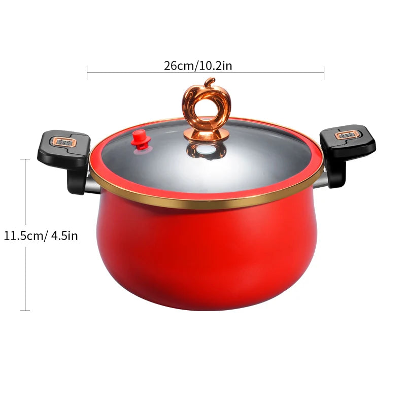 1 Stück Großer Suppentopf 26 cm/10 Zoll mit Drehverschlussgriff für schnelles Schmoren 6 Liter Schwarz Orange Rot Multifunktionaler Kochtopf für alle Herdarten geeignet