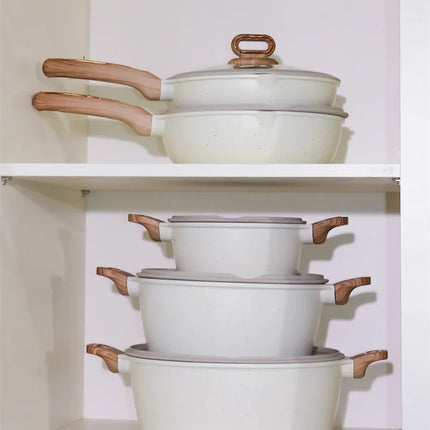 DONNOR 15/16 Pezzi Set di Pentole Antiaderenti, Padella, Pentola per il Latte, Pentola per Zuppa, Set da Cucina per Fornello a Gas e a Induzione
