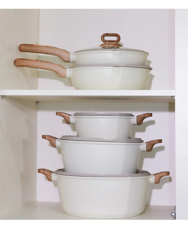 DONNOR 15/16-teiliges Topfset Antihaft-Bratpfanne 15/16-teiliges Kochgeschirr Milchkännchen Suppentopf Küchenset Gasherd Induktionsherd