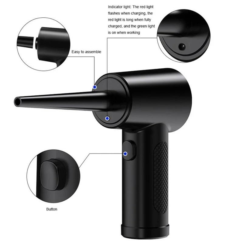 Kabelloser Luftentstauber 50000RPM Tragbar mit LED-Licht zur Reinigung von PCs, Tastaturen, Laptops und Elektronik