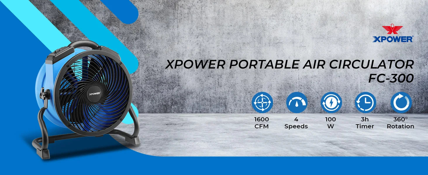 XPower FC-300 Ventilatore Industriale ad Alta Prestazione per Tutta la Stanza, Circolatore d'Aria, Ventilatore da Pavimento Multiuso a Velocità Variabile