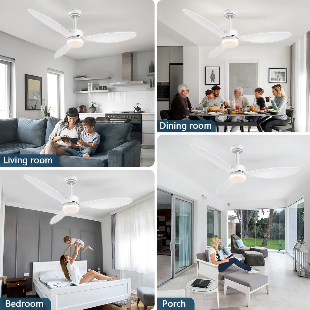 Ventilatore da Soffitto a Risparmio Energetico da 42-52 Pollici con Luce e Telecomando Ventilatore Elettrico Reversibile a 3 Pale, Ventilatore da Soffitto a Basso Profilo per Caffetteria, Casa, Hotel, Ufficio, Bungalow