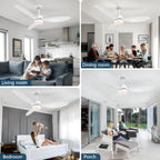 Ventilatore da Soffitto a Risparmio Energetico da 42-52 Pollici con Luce e Telecomando Ventilatore Elettrico Reversibile a 3 Pale, Ventilatore da Soffitto a Basso Profilo per Caffetteria, Casa, Hotel, Ufficio, Bungalow