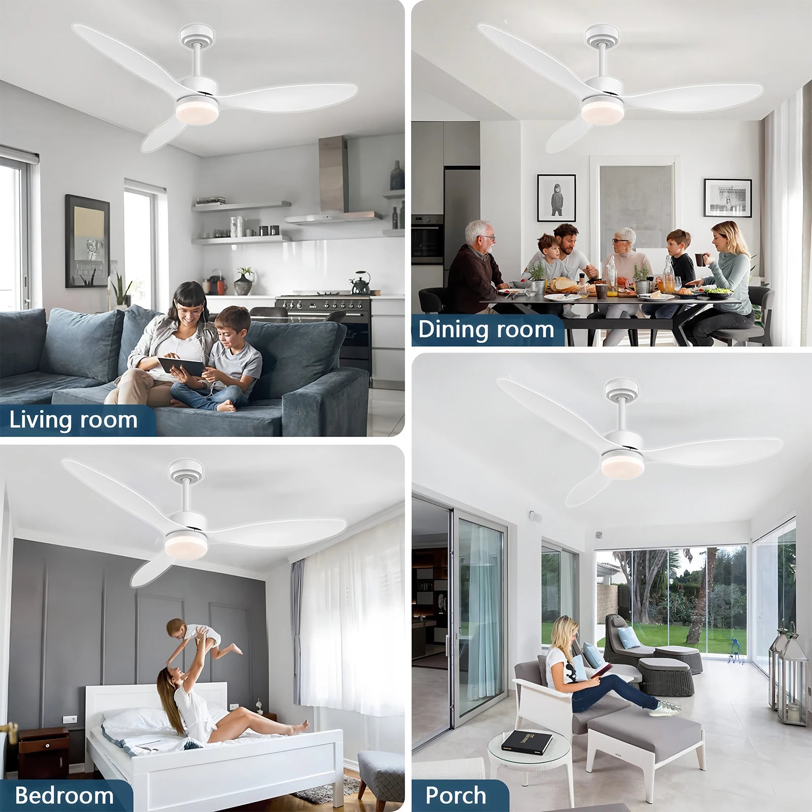 Ventilatore da Soffitto a Risparmio Energetico da 42-52 Pollici con Luce e Telecomando Ventilatore Elettrico Reversibile a 3 Pale, Ventilatore da Soffitto a Basso Profilo per Caffetteria, Casa, Hotel, Ufficio, Bungalow