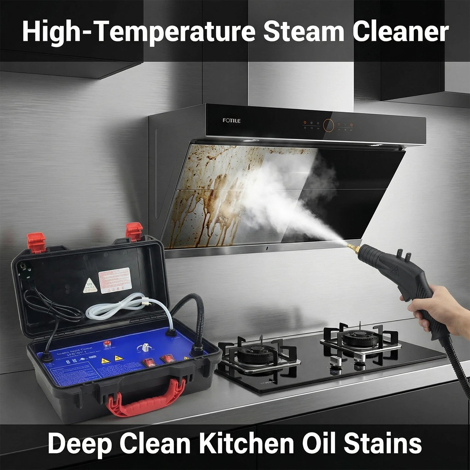 Podofo Tragbarer Dampfreiniger 3000W 120° Hochdruck- und Hochtemperatur-Dampfreiniger mit 3m Schlauch zur Reinigung von Küchenfett, Fliesen, Fugen und Autodetails