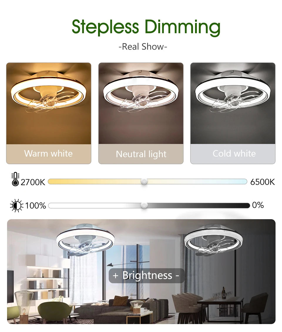 Ventilatore da soffitto a LED intelligente con altoparlante 360 °   Lampadario rotante moderno RGB con telecomando APP, lampadario a 6 velocità per interni domestici