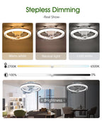 Ventilatore da soffitto a LED intelligente con altoparlante 360 °   Lampadario rotante moderno RGB con telecomando APP, lampadario a 6 velocità per interni domestici