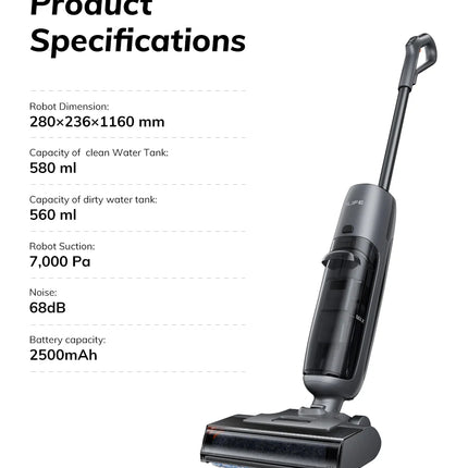 ILIFE W90 Pro Wireless Smart Floor Washer, 7000Pa Suction, 1 Minute Self-Cleaning, Dual Water Tank, Upgraded Version of W90