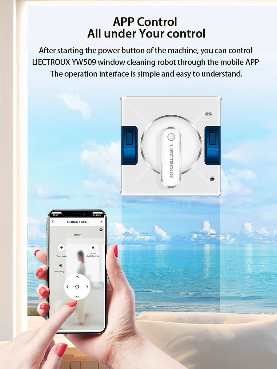 Liectroux YW509 Fensterputzroboter, 4-Wege-Wassersprühsystem, Fensterputzroboter für Glasböden, Glaswände, Fensterstaubsauger, intelligente Navigation, dreifaches Sicherheitssystem
