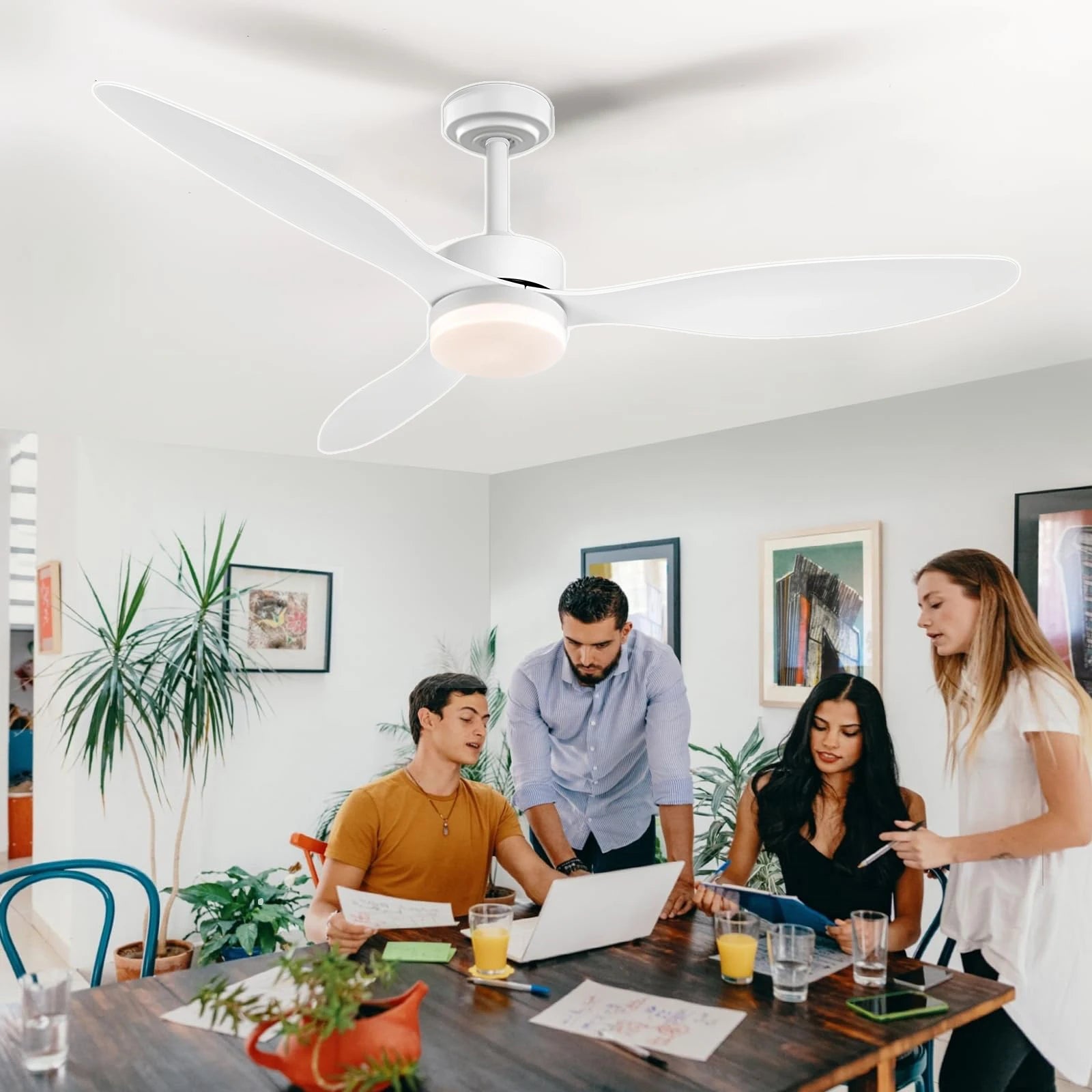 Ventilatore da Soffitto a Risparmio Energetico da 42-52 Pollici con Luce e Telecomando Ventilatore Elettrico Reversibile a 3 Pale, Ventilatore da Soffitto a Basso Profilo per Caffetteria, Casa, Hotel, Ufficio, Bungalow