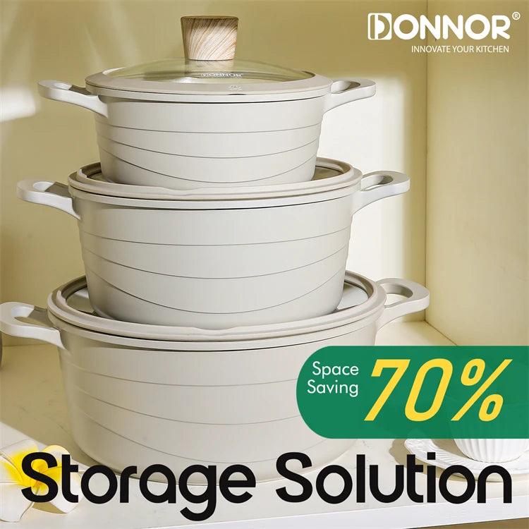 DONNOR 15 Pezzi Pentole e Padelle in Ceramica Set di Pentole Sane Antiaderenti Set da Cucina Set da Cucina con Padella a Induzione RV Set JT530