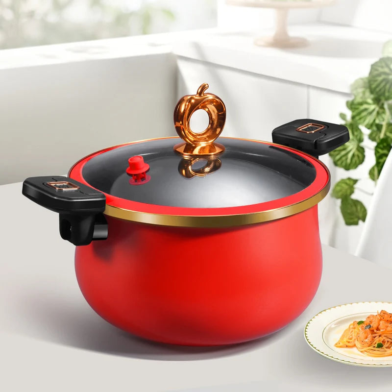 1 Stück Großer Suppentopf 26 cm/10 Zoll mit Drehverschlussgriff für schnelles Schmoren 6 Liter Schwarz Orange Rot Multifunktionaler Kochtopf für alle Herdarten geeignet