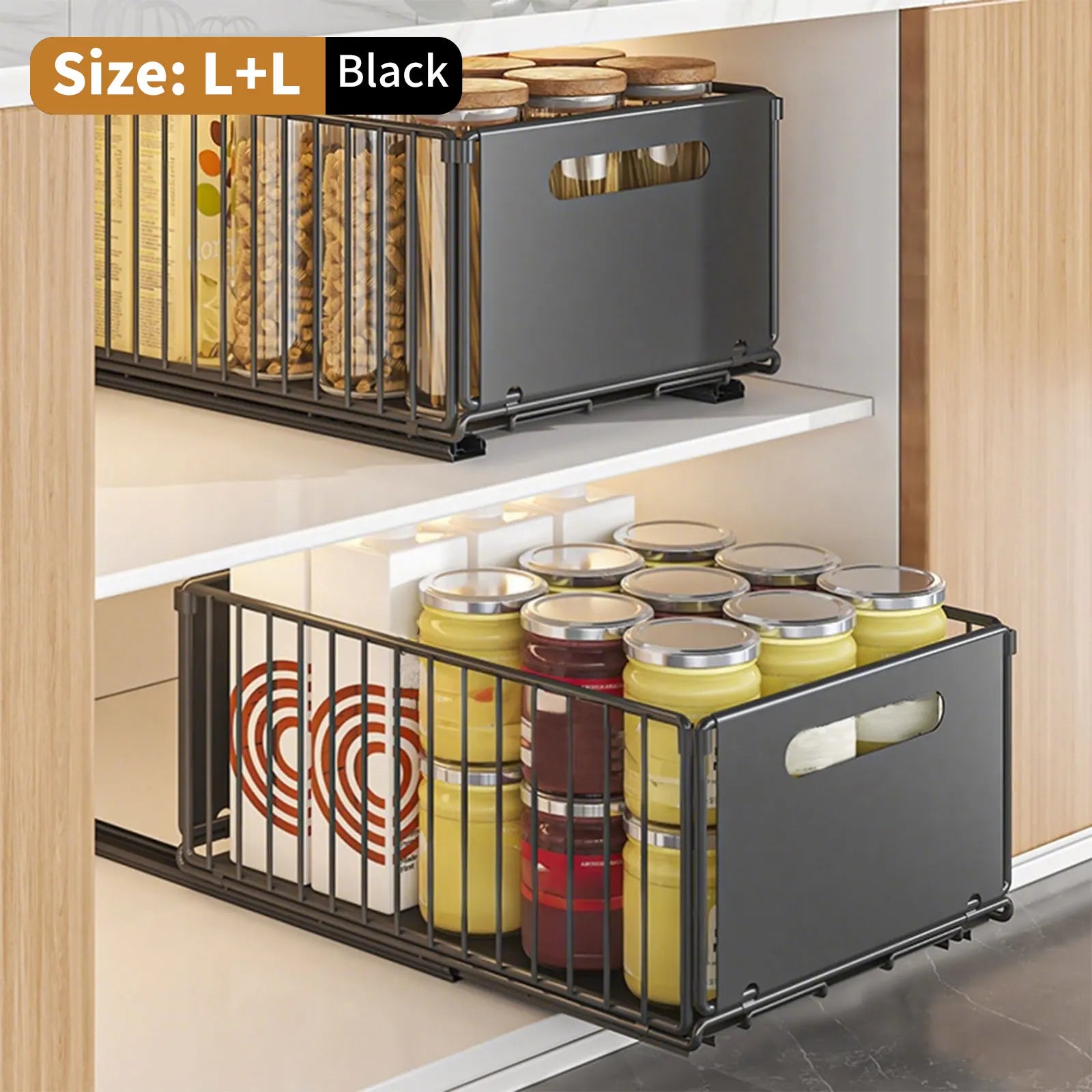 2 Pezzi Organizzatore Estraibile per Armadietto da Cucina, Ripiano Scorrevole per Stoccaggio Sotto Lavello, Pentole, Padelle, Spezie, Senza Foratura