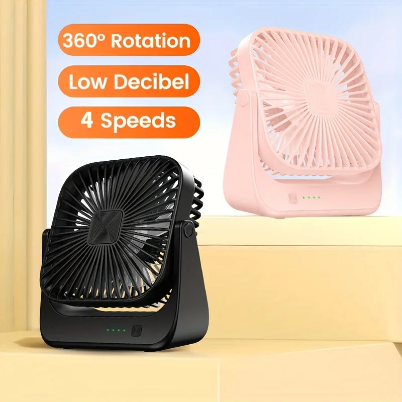 Mini ventilatore portatile USB da tavolo, flusso d'aria potente e funzionamento silenzioso, 4 velocità, vento a 180° ° Ventilatori da terra girevoli per la casa
