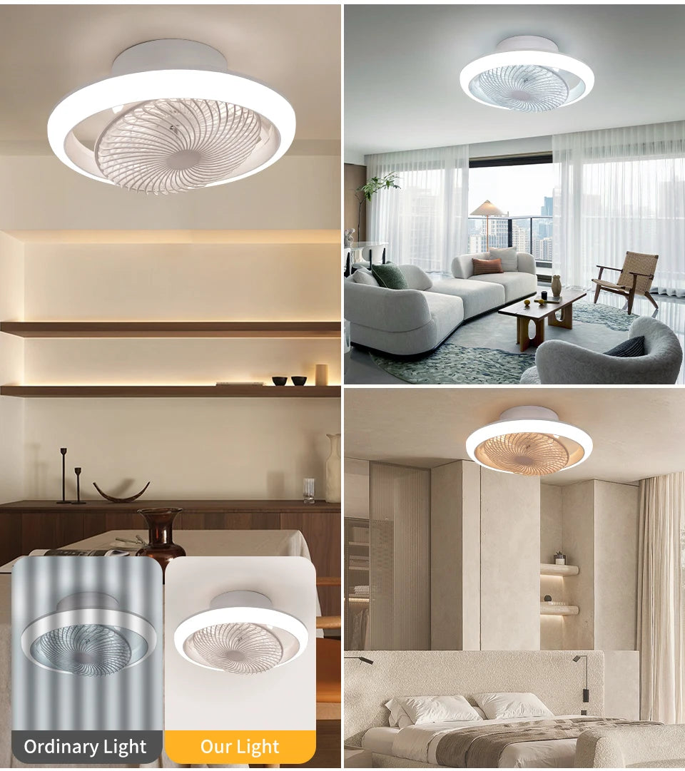Ventilatore da Soffitto Intelligente con Luci a 360° °   Lampada Ventilatore Moderna Girevole con Controllo Remoto APP, Dimmerabile, 6 Velocità del Vento, Flusso d'Aria Reversibile per Interni