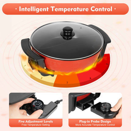 Non-stick electric pots with 5-temperature adjustment 1360W for home use 6L for family gatherings