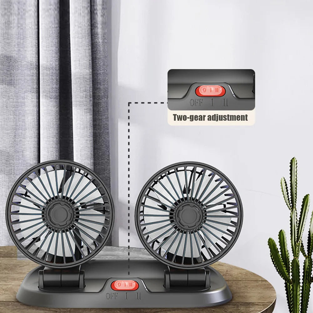 Ventilatore per auto EAFC 5V/12V 360 °   Ventilatore USB a Doppia Testa per Auto, Silenzioso, 2 Velocità Regolabili, Raffreddatore Automatico per Camper, Camion e Accessori Auto