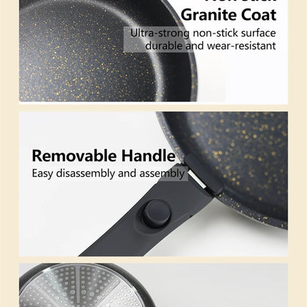 DONNOR Induction Cookware Set, Set di 5 Pentole e Padelle, Set di Pentole Impilabili per Camper in Granito Antiaderente per Tutti i Piani Cottura JT272