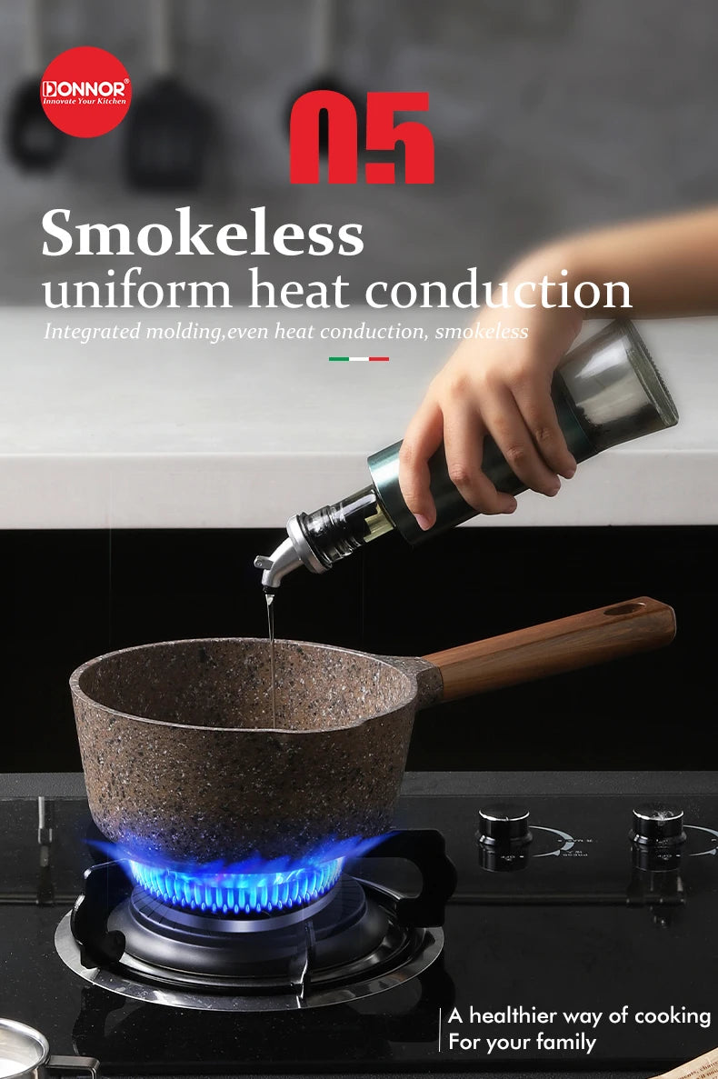 DONNOR Pentola per Latte Antiaderente in Granito da 16cm/6.3 Pollici, Senza PFOA, a Basso Contenuto di Fumo, Compatibile con Piani a Induzione e Gas, Facile da Pulire, Piccola Casseruola