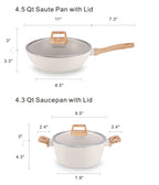 Set di Pentole in Alluminio da 21 Pezzi, Antiaderente, Bianco Granito, per Cucina a Induzione, con Coperchio, Doppio Manico, Utensili in Silicone, Senza PFOA