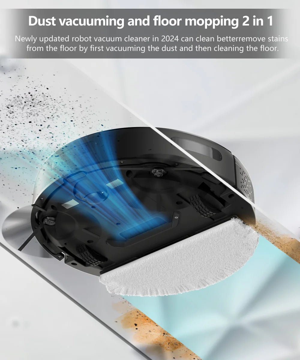 PrettyCare C2 Roboter-Staubsauger und Wischmopp, 4000 Pa Saugkraft, Roboterstaubsauger mit automatischer Teppichverstärkung, Alexa/WLAN/App