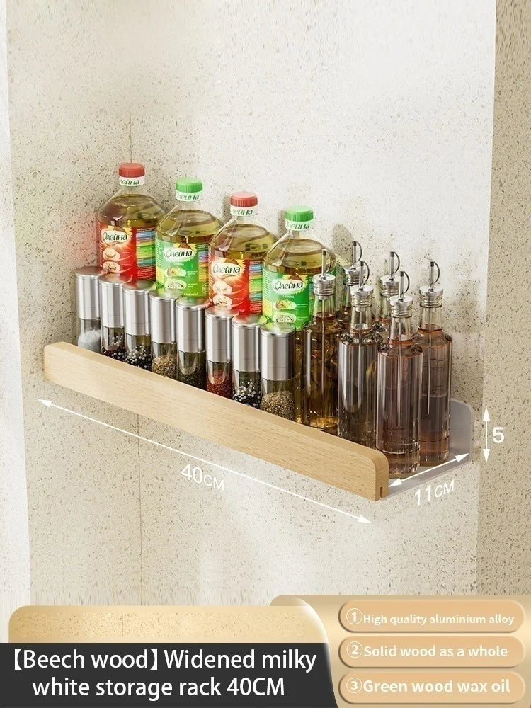 Scaffale per condimenti da cucina in noce, scaffale per condimenti, scaffale per riporre in legno massello multistrato montato a parete non perforato