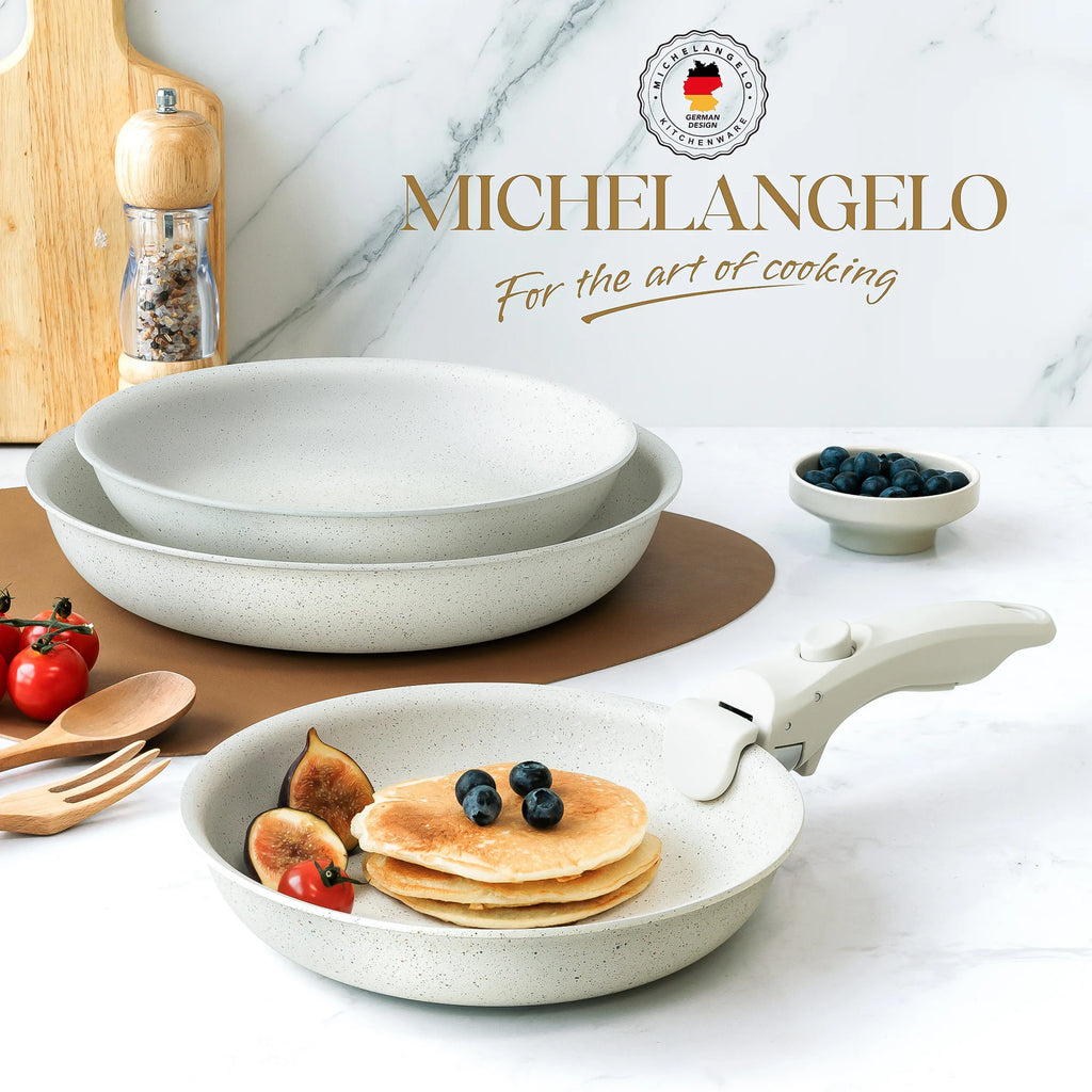 MICHELANGELO 3-teiliges Keramik-Kochgeschirr-Set, antihaftbeschichtet mit abnehmbarem Griff, Induktions-Kochutensilien