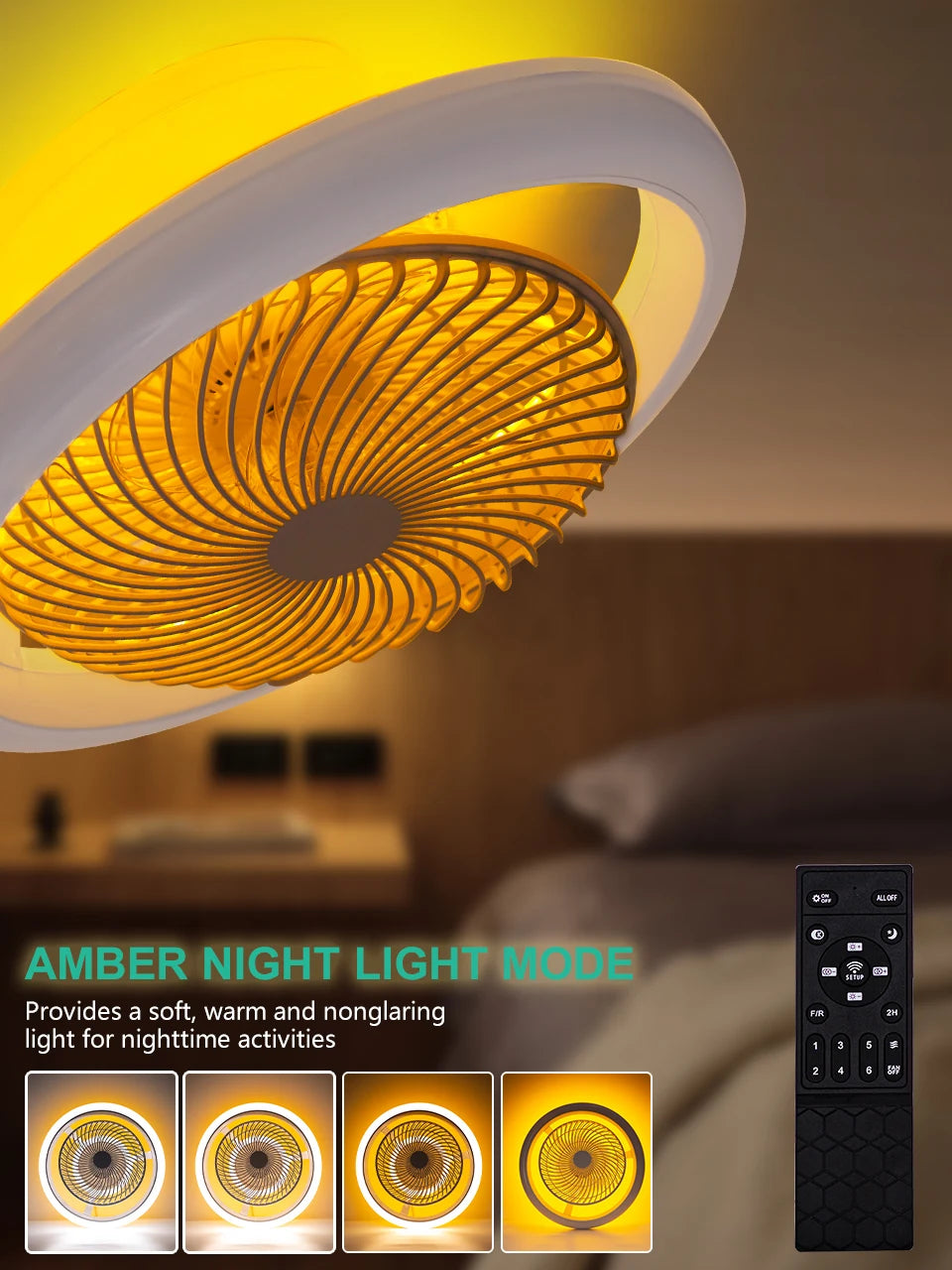 Ventilatore da Soffitto Intelligente con Luci a 360° °   Lampada Ventilatore Moderna Girevole con Controllo Remoto APP, Dimmerabile, 6 Velocità del Vento, Flusso d'Aria Reversibile per Interni