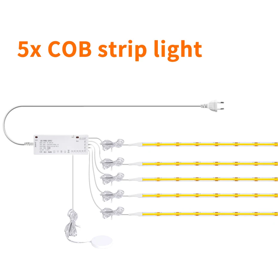 Striscia LED COB 12V 320LED/m dimmerabile con tocco in legno penetrabile e sensore di movimento per cucina/guarda-roupa/vetrina/arredamento dell'armadio